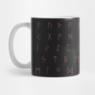 Futhark Rune Alphabet Stickers in Burnt Wood and Inlaid Bone Mug